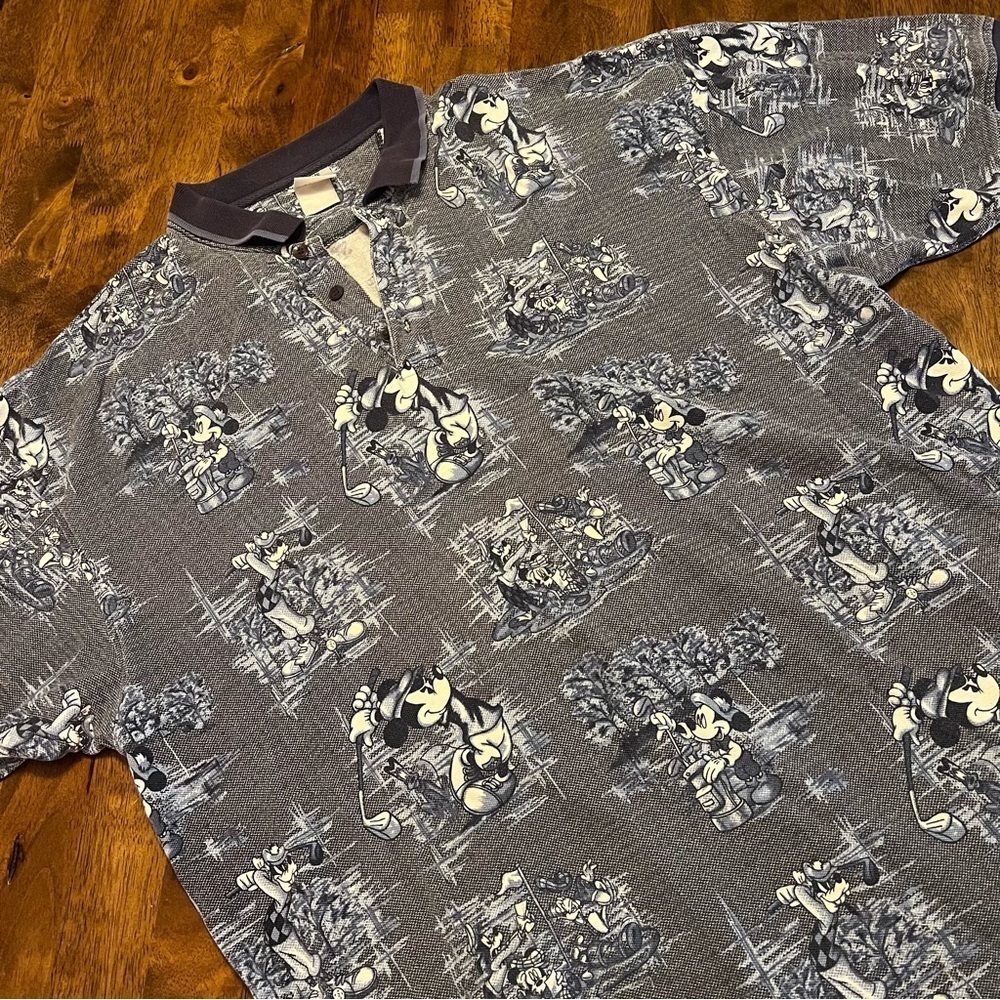 Disney Vintage 90s Mickey Goofy Polo Blue Golf Retro Shirt Size XL / 2XL